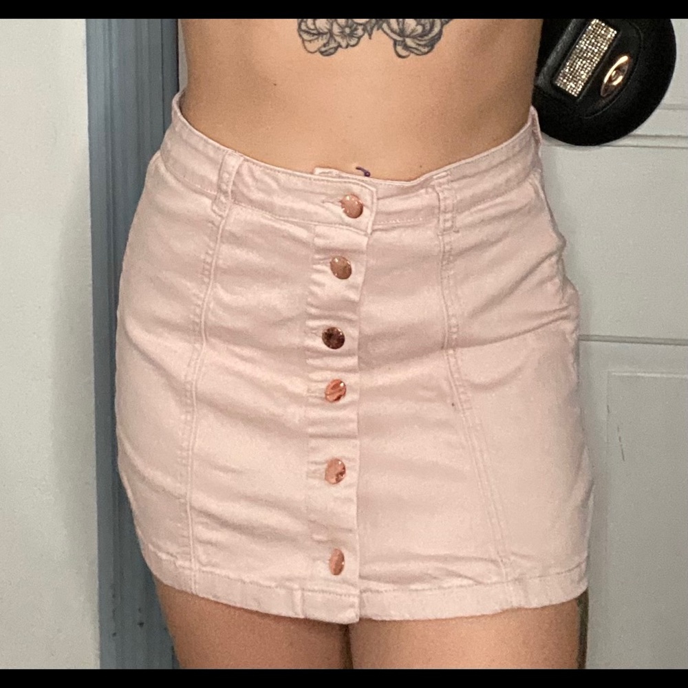 light pink button up skirt